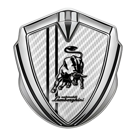 Lamborghini Emblem Fender Badge Silver White Carbon White Stripes Design