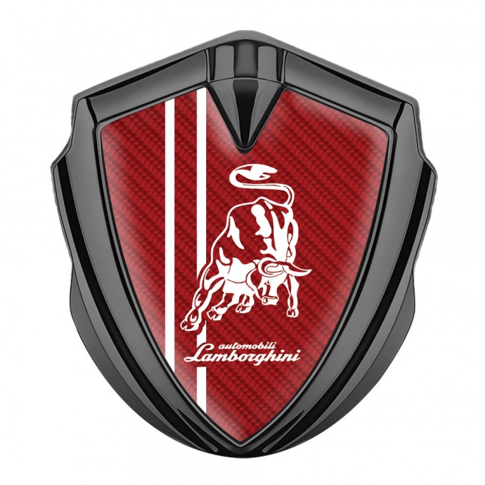 Lamborghini Fender Emblem Badge Graphite Red Carbon White Stripes Design