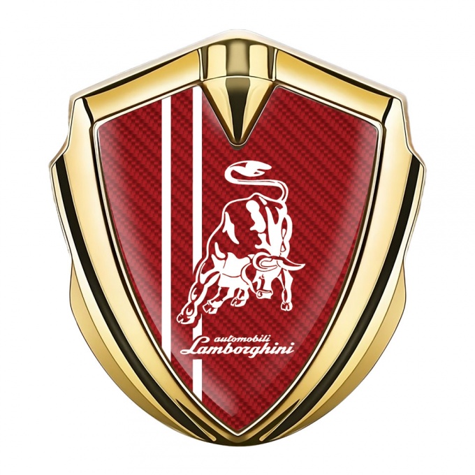 Lamborghini Fender Emblem Badge Gold Red Carbon White Stripes Design