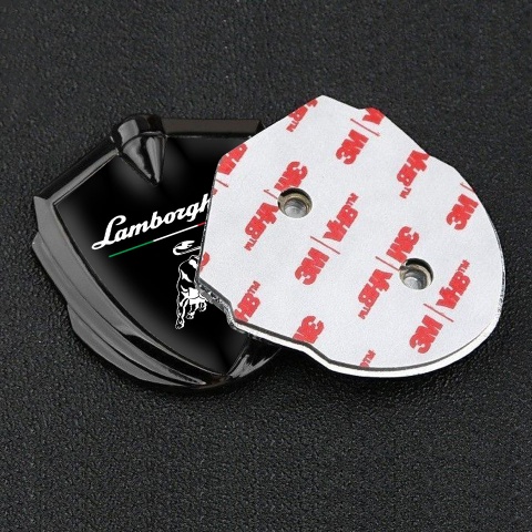 Lamborghini Emblem Trunk Badge Graphite Black White Bull Italian Flag