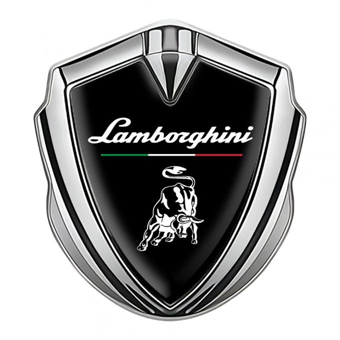 Lamborghini Emblem Trunk Badge Silver Black White Bull Italian Flag