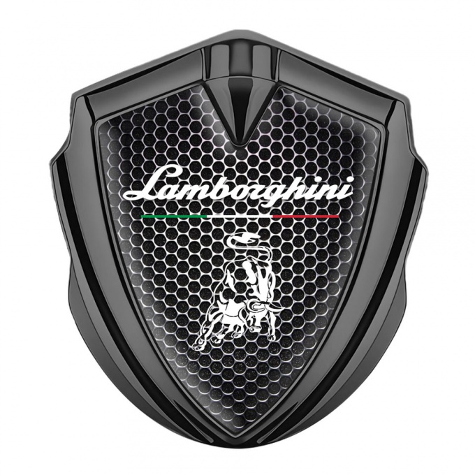 Lamborghini Emblem Badge Graphite Dark Grate White Bull Italian Flag