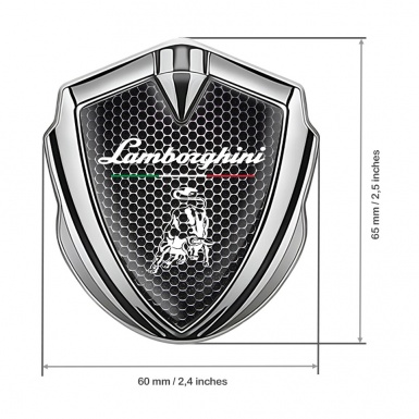 Lamborghini Emblem Badge Silver Dark Grate White Bull Italian Flag