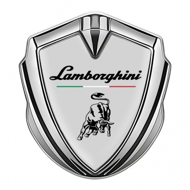 Lamborghini Domed Emblem Silver Grey Fill Black Bull Italian Banner