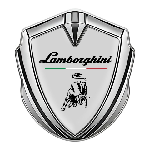 Lamborghini Domed Emblem Silver Grey Fill Black Bull Italian Banner