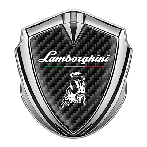Lamborghini Metal Domed Emblem Silver Dark Carbon Italian Flag Design