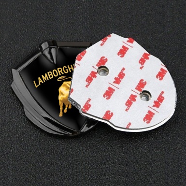 Lamborghini Emblem Badge Self Adhesive Graphite Black Base Sunglow Logo