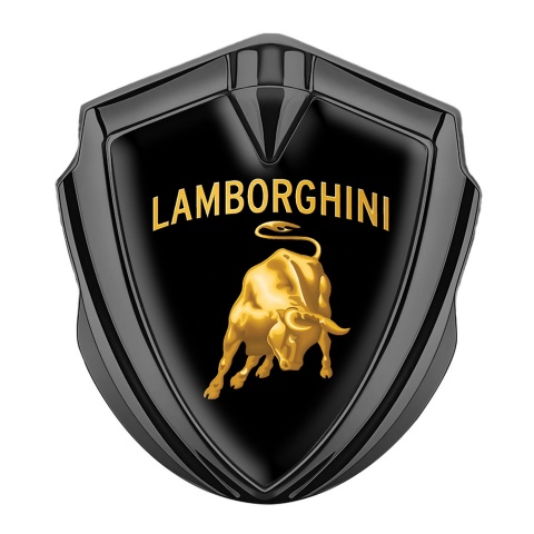 Lamborghini Emblem Badge Self Adhesive Graphite Black Base Sunglow Logo