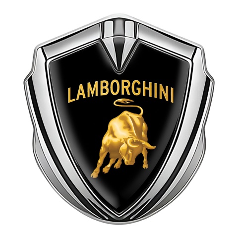 Lamborghini Emblem Badge Self Adhesive Silver Black Base Sunglow Logo