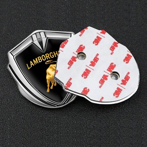 Lamborghini Emblem Badge Self Adhesive Silver Black Base Sunglow Logo