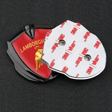 Lamborghini Metal Emblem Self Adhesive Graphite Red Fill Sunglow Design