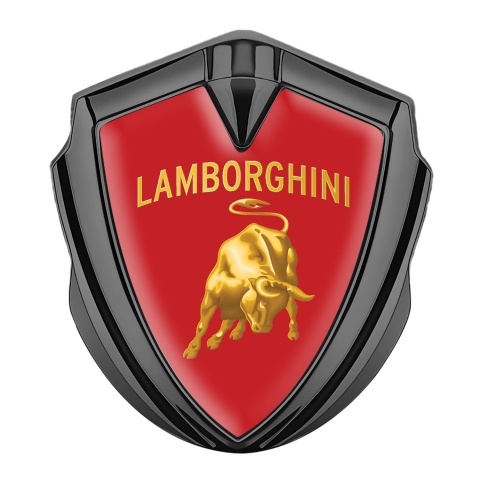Lamborghini Metal Emblem Self Adhesive Graphite Red Fill Sunglow Design