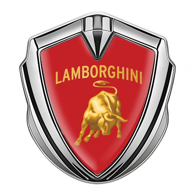 Lamborghini Metal Emblem Self Adhesive Silver Red Fill Sunglow Design