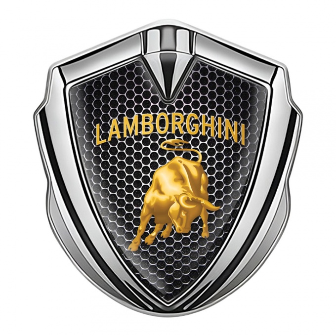 Lamborghini Emblem Badge Silver Steel Grate Sunglow Logo Edition