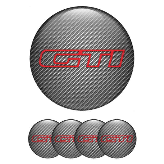 VW GTI Emblems for Center Wheel Caps Carbon Fiber Red Outline Design