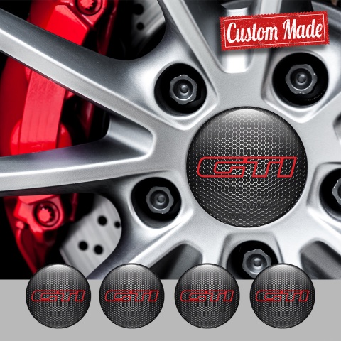 VW GTI Wheel Stickers for Center Caps Steel Mesh Red Outline Edition