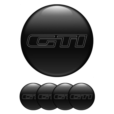 VW GTI Silicone Stickers for Center Wheel Caps Black Base Dark Outline