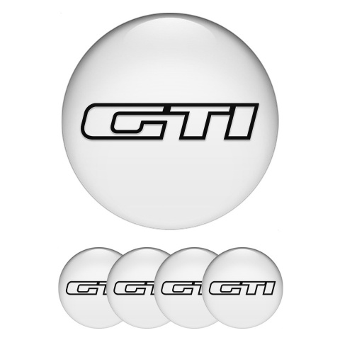 VW GTI Domed Stickers for Wheel Center Caps White Base Dark Outline
