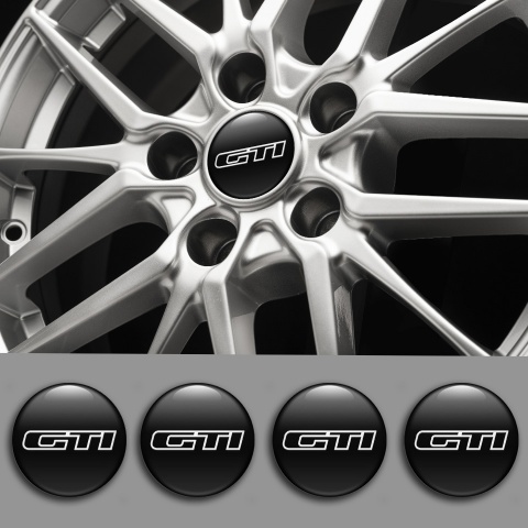 VW GTI Center Wheel Caps Stickers Black Base White Outline Logo Design