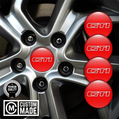 VW GTI Wheel Stickers for Center Caps Red Base White Outline Logo