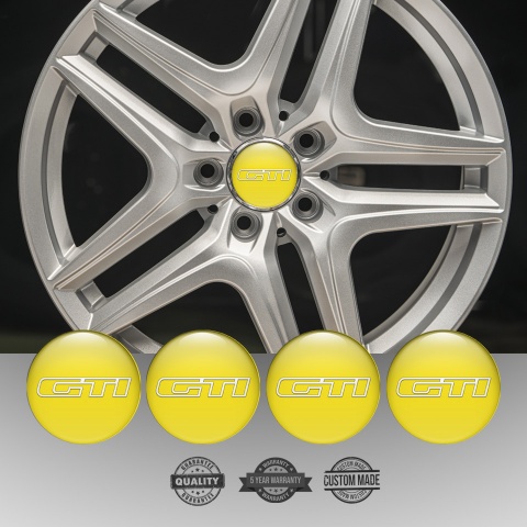 VW GTI Silicone Stickers for Center Wheel Caps Yellow Base White Outline