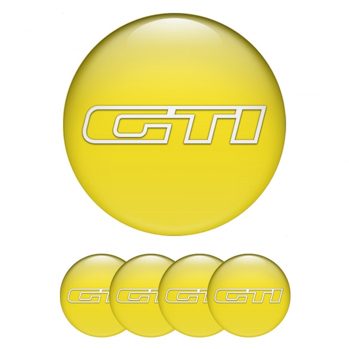 VW GTI Silicone Stickers for Center Wheel Caps Yellow Base White Outline