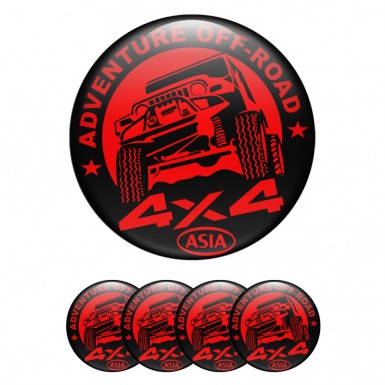 OFFROAD Stickers for Wheels Center Caps Black Base Red Adventure Motif