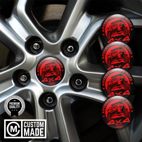 OFFROAD Stickers for Wheels Center Caps Black Base Red Adventure Motif