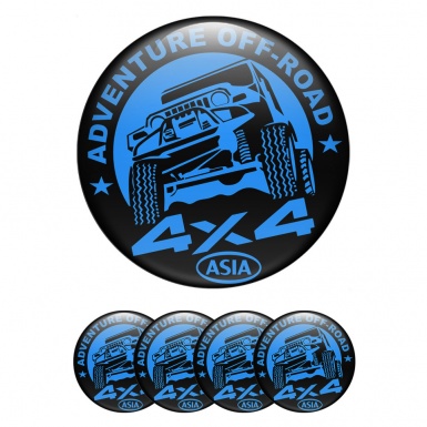OFFROAD Center Wheel Caps Stickers Black Base Blue Adventure Motif