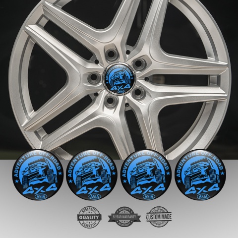 OFFROAD Center Wheel Caps Stickers Black Base Blue Adventure Motif