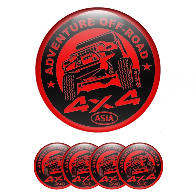 OFFROAD Emblem for Wheel Center Caps Red Ring Black Adventure Design