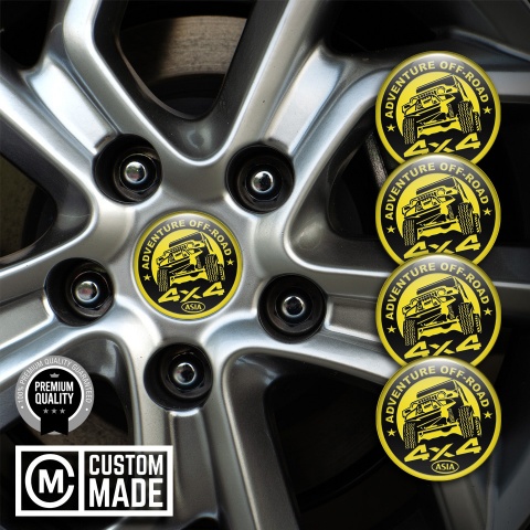 OFFROAD Center Wheel Caps Stickers Yellow Ring Black Adventure Concept