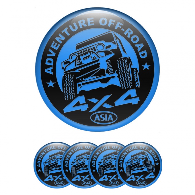 OFFROAD Wheel Stickers for Center Caps Blue Ring Black Adventure Theme