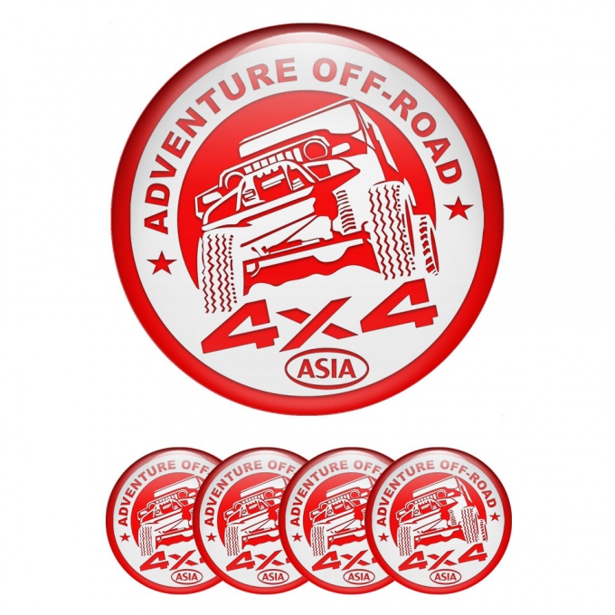 OFFROAD Stickers for Wheels Center Caps Red Ring White Adventure Theme