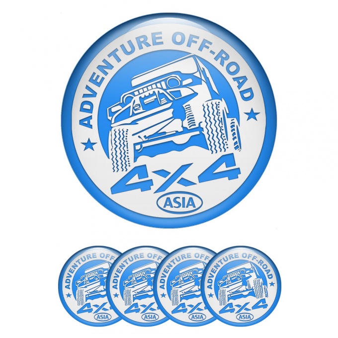 OFFROAD Center Wheel Caps Stickers Blue Ring White Adventure Motif