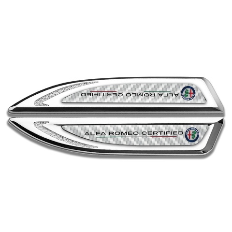 Alfa Romeo Fender Metal Emblem Silver White Carbon Certified Color Logo