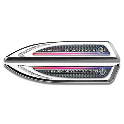 Alfa Romeo Fender Metal Badge Silver Light Carbon Multicolor Stripe Design