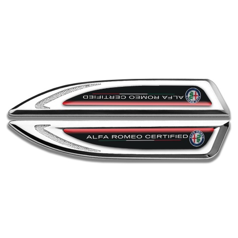 Alfa Romeo Fender Emblem Badge Silver Black Base Red Stripe Edition