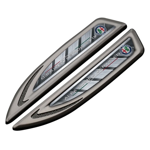 Alfa Romeo Fender Badge Self Adhesive Graphite Ribbed Metal Panel Design