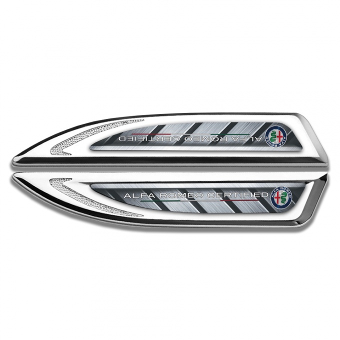 Alfa Romeo Fender Badge Self Adhesive Silver Ribbed Metal Panel Design