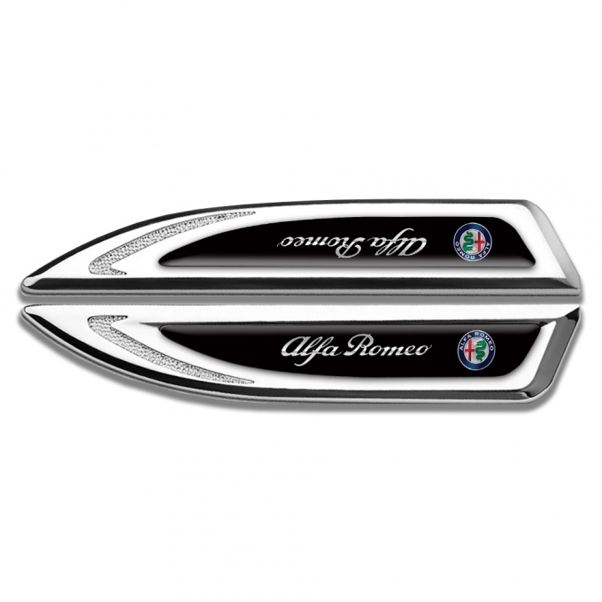 Alfa Romeo Fender Metal Emblem Silver Black Base Chrome Logo Design