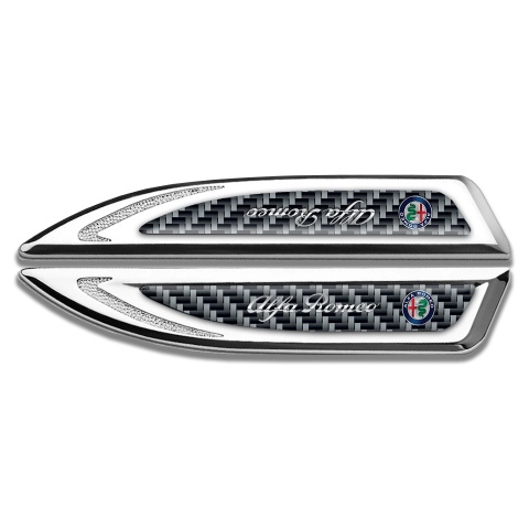 Alfa Romeo Emblem Fender Badge Silver Grey Carbon Chrome Logo Edition