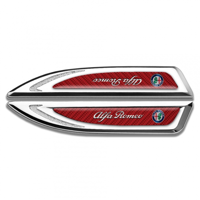 Alfa Romeo Fender Badge Self Adhesive Silver Red Carbon Metallic Logo Effect