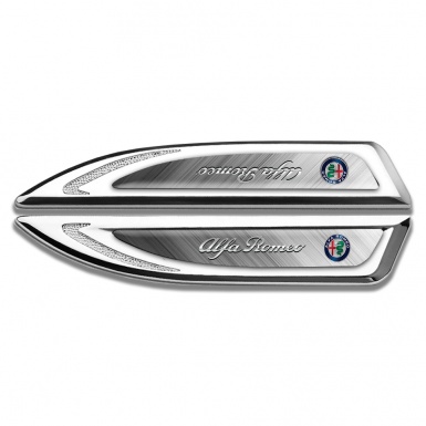 Alfa Romeo Fender Metal Badge Silver Brushed Aluminum Effect Color Logo