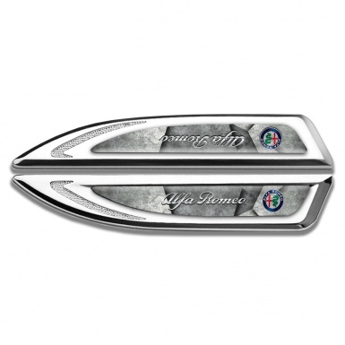 Alfa Romeo Fender Emblem Self Adhesive Silver Granite Texture Chrome Logo