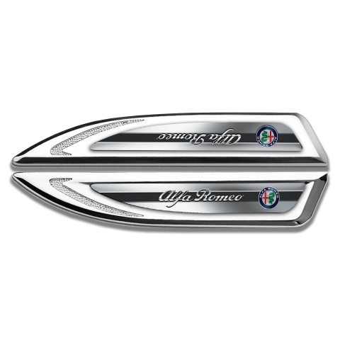 Alfa Romeo Fender Metal Emblem Silver Gradient Frame Chrome Logo