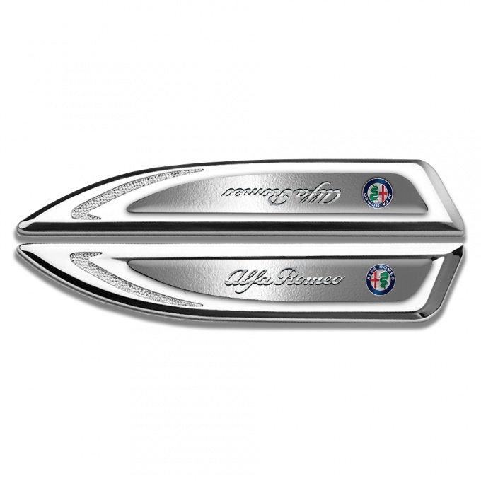 Alfa Romeo Fender Bodyside Emblem Silver Polished Metal Chrome Edition