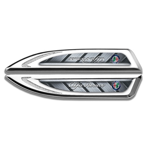 Alfa Romeo Fender Emblem Badge Silver Metallic Texture Chrome Edition