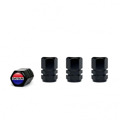 Datsun Valve Caps Black 4 pcs Red Blue Logo Silicone Sticker