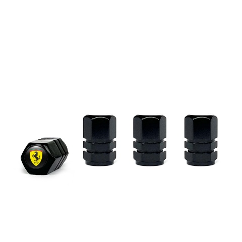 Ferarri Valve Caps Black 4 pcs Black Silicone Sticker Classic Logo